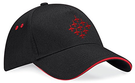 Red Arrows™ Embroidered Diamond 9 Contrast Baseball Cap (Black/Red, Adults)