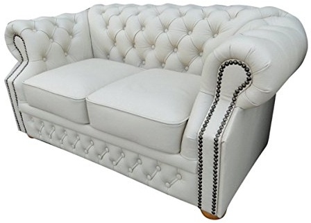 Casa Padrino Echtleder 2er Sofa Weiß 160 x 90 x H. 78 cm - Chesterfield Möbel