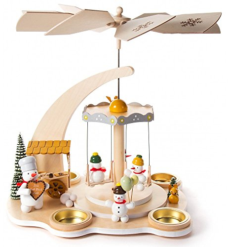 Dregeno Erzgebirge - Pyramide Schneemann-Karussell für Teelichte