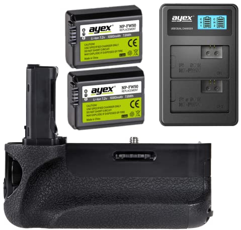 ayex Batteriegriff Passend für Sony Alpha A7 II A7R II A7S II ähnlich wie VG-C2EM + 2X NP-FW50 Akku + USB Dual-Ladegerät