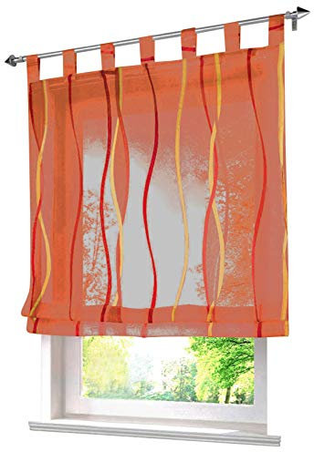 1 Stück Raffrollo mit farbigen Wellen Muster Design Raffgardine Voile Vorhang (BxH 120x140cm, Orange)