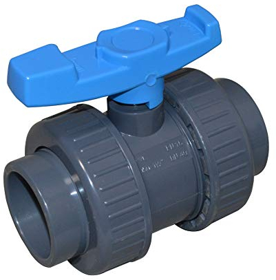SPIRATO PVC Kugelhahn mit beidseitigem Überwurf, 50 mm Klebemuffe