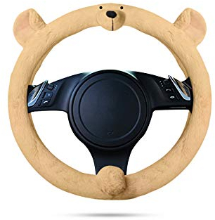 Ergocar Niedlicher Tiere auto-Lenkrad-Abdeckungs Rutschfester Karikatur Auto-Lenkradschutz 38cm (15 ) Mikrofaser Weicher Flanell (Beige Bär)