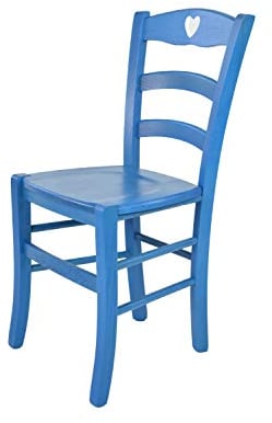 t m c s Tommychairs - Stuhl Cuore für Küche und Esszimmer, Robuste Struktur aus Buchenholz, in Anilinfarbe Blau lackiert und Sitzfläche aus Holz