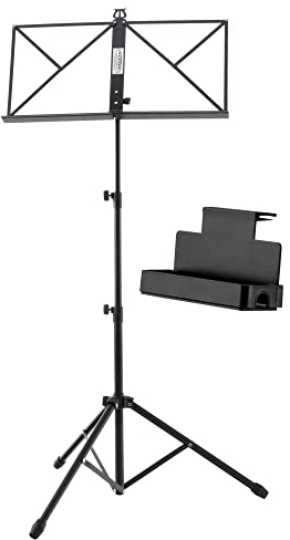 Classic Cantabile Notenständer Heavy Set - schwere Ausführung - Aufstellhöhe: 58-122 cm - Notenauflage: 46,5 x 23 cm - inkl. Ablagebox - schwarz
