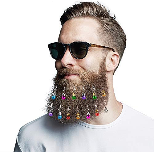 Faburo 16 Stück Bart Weihnachtskugeln Clips und 4 Glöckchen, Bunte Weihnachtsbart-Haarkugeln