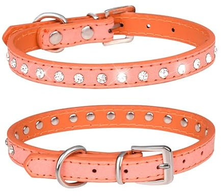 haoyueer Hundehalsband aus Veloursleder, glitzernd, elegant, 1 Reihe, glitzernd, Strasssteine, Größe M, Orange