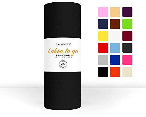Jacobson Laken to GO Spannbettlaken Jersey Spannbetttücher Bettlaken 50% Baumwolle 50% Polyester (90x200-100x200cm 2er Set, Schwarz)