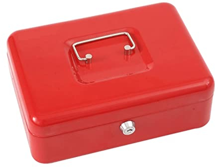 ProfitPlanet® 4-12 Petty Cash Money Tin Metal Safe Box with Lock 2 Keys | Safety Lockbox Security Moneybox | Small Medium Large (12, Red)