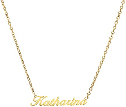 ANDANTE Premium Collection - Namenskette Katharina 14K Gold Edelstahl Halskette Personalisierte Kette mit Namen - längenverstellbar 43 cm - 48 cm