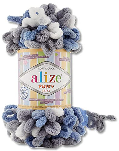 Wohnkult Alize 100 g Puffy Color Premium Wolle 26 Farbkombinationen Chenille Handarbeit Häkeln und Stricken OHNE Hilfsmittel (6075)
