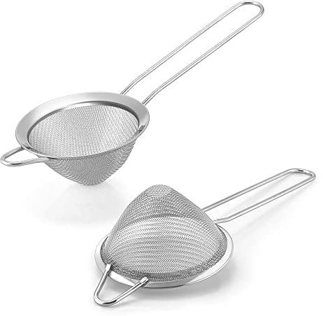 Cocktail Strainer, Herogo 2-Piece Stainless Steel Sieves, Conical Strainer with Handle, Metal Fine Mesh Sieve for Filtering Cocktails, Tea, Juice, Coffee, Flour, Sugar – 3.5 Inches