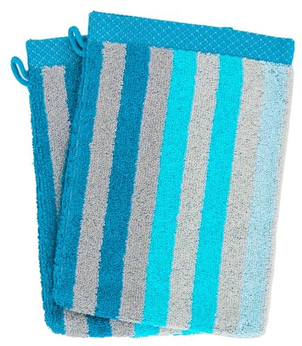 Linnea Lot de 2 Gants de Toilette 16x21 cm Pure Stripes Turquoise