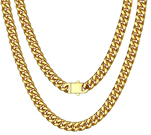 Bestyle Panzerkette Herren Gold 7mm Kubanische Gliederkette Edelstahl Hip Hop Halskette Jungen Teenager Rapper Schmuck Kettenlänge 50cm