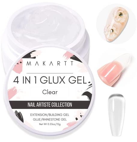 Makartt 4in1 Flux Gel Solid Nail Extension Gel Builder Nagelgel 15 ml Nagelkleber für Acrylnägel Weiche Gelnägel 3D Nagelskulptur Gel UV/LED Nagellampe Erforderlich Klar
