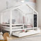 Elim's Choice Massivholz Hausbett mit Lattenrost und Rausfallschutz, Weiß Holz Kinderbett mit Tafel und Schubladen für Jungen und Mädchen 90x200 cm