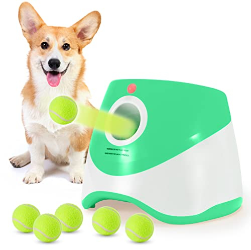 SOCO Lanzador automático de pelotas para perros, juguete interactivo para perros, juguete de búsqueda de perros de 2 pulgadas, mini lanzador de bolas, juego de lanzamiento de 6 pelotas de tenis