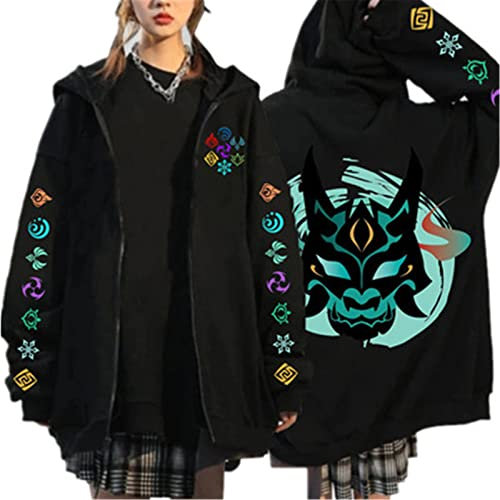 Genshin Impact Zipper Hoodie Männer Frauen Hooded Streetwear Harajuku Japanisch Anime Spiel Xiao/Kaedehara Kazuha Grafik Zipper Sweatshirt Mode Jacke Mantel