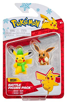Pokémon PKW2814 - Battle Figure Pack - Winter Pikachu & Evoli, offizielles Figuren Set
