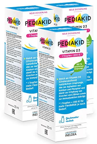 PEDIAKID - Vitamine D3 100% d'origine naturelle - Renforcement des défenses naturelles - Dès la naissance - Couvre 200% des apports journaliers recommandés - Lot de 3 produits