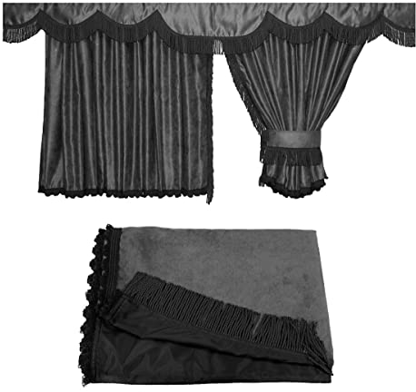 Adomo LKW Gardinen für DAF XG DAF XG+, grau-schwarz, gerade Fransen