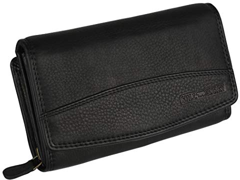Hill Burry Geldbörse Damen Unisex Herren Portemonnaie echt naturgegerbt Leder | viel Stauraum | Scheinfach | Münzfach| Brieftasche | Geldbeutel | Wallet | RFID Schutz Black