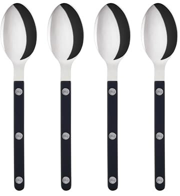 Sabre Paris | Set de 4 Petites cuillères Bistrot de 16cm, Couleur Noir et Finition Brillante. Couverts en Acier Inoxydable.