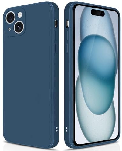 GiiYoon Case Compatible with iPhone 15, Silky-Soft Touch Full-Body Protective Phone Silicone Case, Shockproof Cover with Microfiber Lining, Blue
