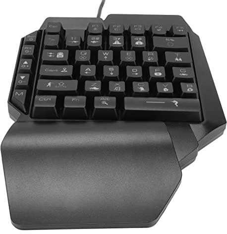 Bewinner Einhand-Gaming-Tastatur, Tragbare USB-Gaming-Tastatur mit RGB-Hintergrundbeleuchtung, Ergonomische Kabelgebundene Einhand-Tastatur mit Abnehmbarer Handballenauflage,