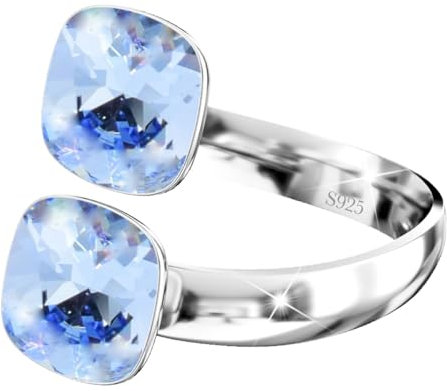 925 Sterling Silber Doppelt Kristall Ringe für Damen Verstellbarer mit Marken Kristalle - Glänzend Cubic Zirkonia Ring Fingerring Kommt in Schmuck Geschenk Box (Light Sapphire)