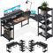ODK Scrivania con Ripiano, Scrivania ad L con Supporto Lungo per Monitor, Nero 155×140cm
