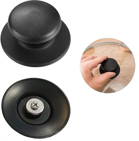 CABLEPELADO Pomo Tapa Olla, Manija para Tapa de Olla, Asa para Tapa de Olla, Mango de Tapa de Olla, Perilla para Tapa de Olla, Incluye Tornillo para instalación, Diámetro: 6.2 cm, Negro