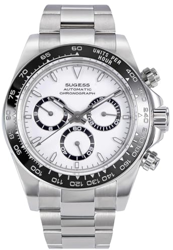 Sugess S418-2.002.S Chrono Racing Herrenuhr Chronograph mit Keramik-Lünette 41 Rubin Silber, Silber, Armband