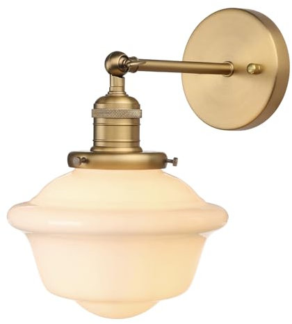 Pathson 1-Lumière Applique Murale, Luminaire Mural Industriel, Prise E27, Abat-jour en Verre Blanc Laiteux Lampe Murale pour Salle de bain, Miroir de Courtoisie, Chambre à Coucher, Cuisine (Antique)