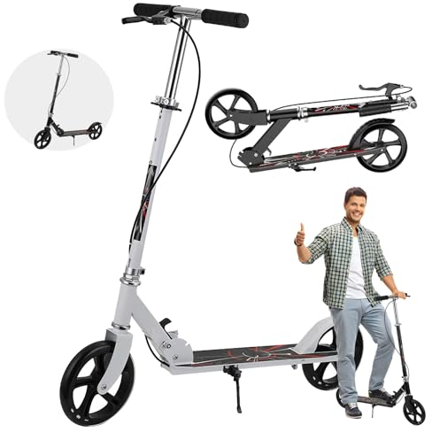 City Roller-Big Wheel Scooter - Klappbarer City Roller für Kinder | Höhenverstellbar, Tretroller für Erwachsene | Roller Kinder 8 Jahre | 2 Wheels | Kinderroller Pro,Weiß