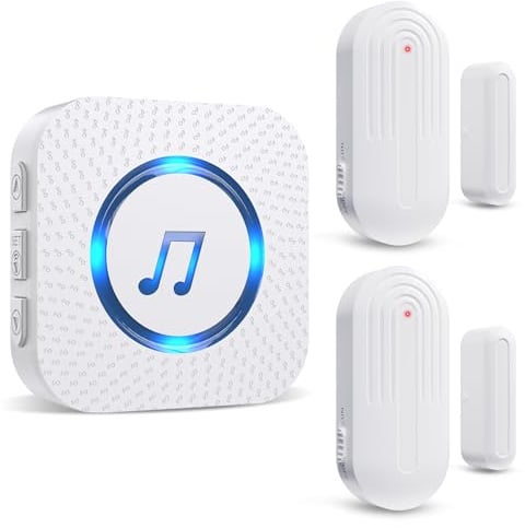 SANJIE Wireless Door Open Alarm Sensor Chime, 800FT Operating Range 55 Chimes 5 Volume Level with LED Indicators,Door Alarm for Home Store Office Security When Opens,1 UK Plug in Receiver 2 Sensors