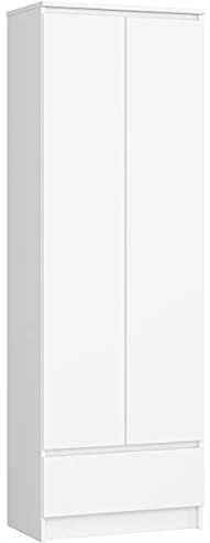 Home Collective Schrank Büroregal Bücherregal Regal weiß 60cm breit 180cm hoch, mit 2 Türen und Schublade unten