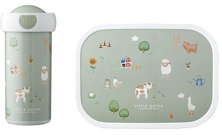 Mepal - Lunch-Set Campus Little Dutch - Lunch-Set für Kinder mit Verschlussbecher & Lunch Box - Lunch-Set für die Schule oder Unterwegs - Spülmaschinenfest & BPA-frei - 300 ml + 750 ml - Little Farm