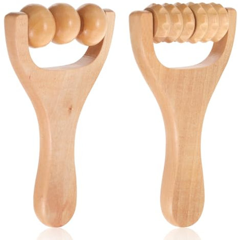 2er-Pack Massageroller, Fußmassage aus Holz, Faszienstab, Körpermassage aus Holz, Massageroller mit Griff für Rücken, Beine, Nacken, Schultern
