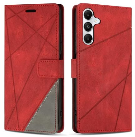 SONWO Coque pour Samsung Galaxy A55 5G, Protection Housse Etui en Cuir PU Portefeuille avec Emplacements Cartes et Fonction Support pour Galaxy A55 5G, Rouge