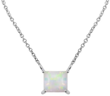 KnBoB 9K Karat Weißgold Halskette für Damen, Opal Schlicht Anhänger Echtschmuck Halskette Schmuck 45 CM