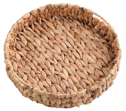 Gyrategirl Rundes Gras gewebtes Tablett handgewebte natürliche Wasser Hyazinthe Serviertabletts Aufbewahrungskörbe Home Decor Organizer Tablett für Frühstück Süßigkeiten Snack Obst Kunst und Handwerk