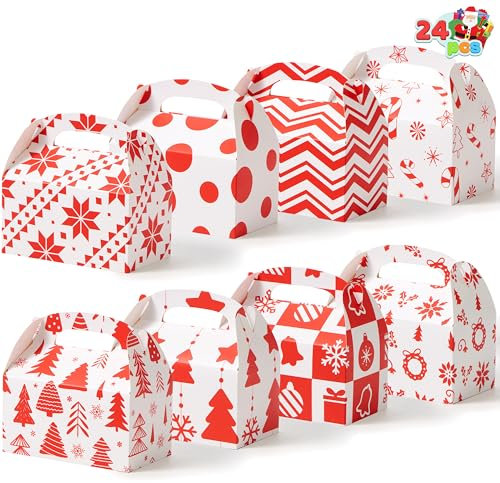 JOYIN 24 Stück 3D Weihnachten Geschenkboxen, Geschenkschachtel Süßigkeiten, Kuchen, Schokolade, Plätzchen, Kekse Karton für Weihnachten, Geschenkverpackung (Red Characters)