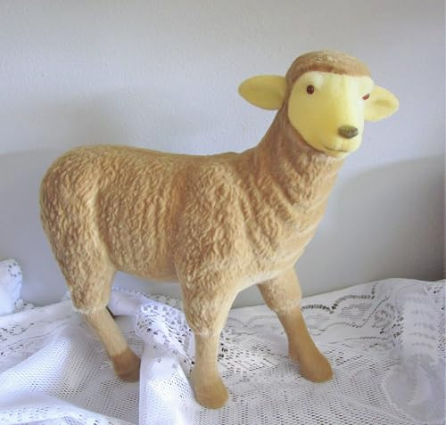 Generisch Schaf beflockt Kunststoff braun Dekofigur Figur Lamm 30 cm lang, 28,5 cm hoch