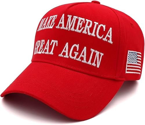 Trump 2024 Mütze 45-47 MAGA Hat Make America Great Again Donald Trump Slogan mit USA-Flaggen-Stickerei, verstellbare Baseballkappe, Roter Mega-Hut, Einheitsgröße