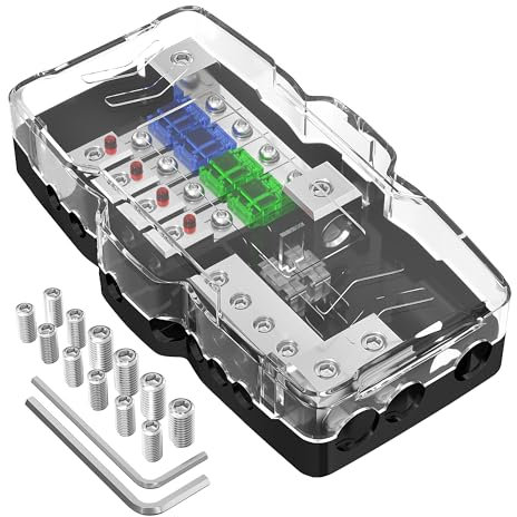 RVBOATPAT Fused Power Distribution Block Car Audio Fused Distribution Block 12V 0/4 Gauge 4 Way MIDI (Mini-ANL) Fuse Block for Auto Boat UTV Stereo Amp