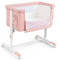 DREAMADE 2 in 1 Beistellbett, 5-stufig Höhenverstellbar Reisebett mit Matratze & Rollen, 86 x 63cm Stubenwagen Baby ab Geburt bis 9 kg, 10° Neigung Babybett (Pink)