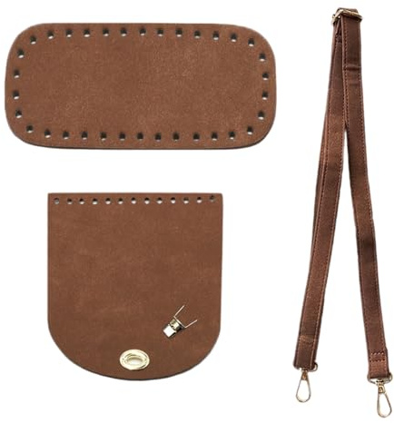 HNJKJEU 3Stk DIY Häkeln Zubehör Tasche, Taschenboden zum Häkeln 20x9, Taschenboden PU Leder Matte mit Taschenriemen und Kordelzug für Taschen Ersatz Handtasche DIY Taschen Zubehör (Kaffee)