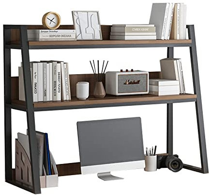 NIUSABOU Bookshelf Book Storage 2 Tier Industrial Ladder, Desktop Bookcase For Computer Desk, Multifunctional Freestanding Storage Rack Display Shelf(B,75x32x90cm)