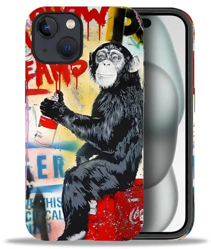 artslion Cute Handyhülle für iPhone 15 hülle 6,1 Zoll, Graffiti-Kunstaffe Muster Stoßfest Kratzfest Schutzhülle für iPhone 15
